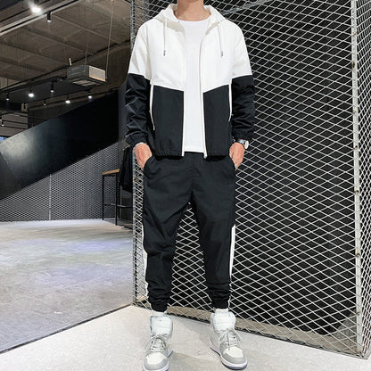 💥Men's Comfortable Color-Block Hooded Jacket & Drawstring Pants