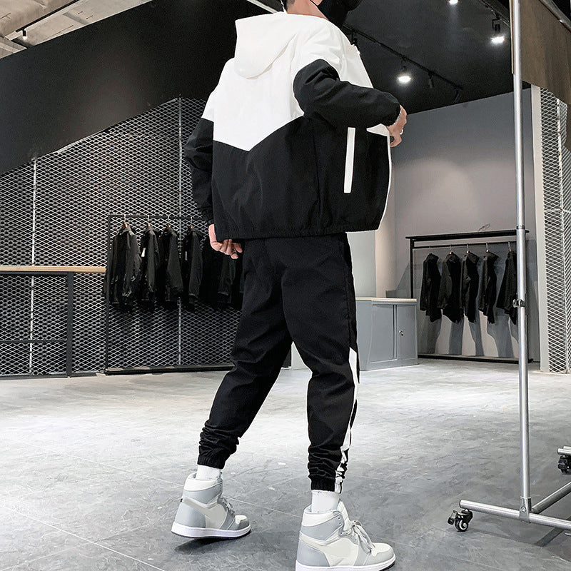 💥Men's Comfortable Color-Block Hooded Jacket & Drawstring Pants