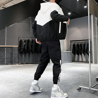 💥Men's Comfortable Color-Block Hooded Jacket & Drawstring Pants