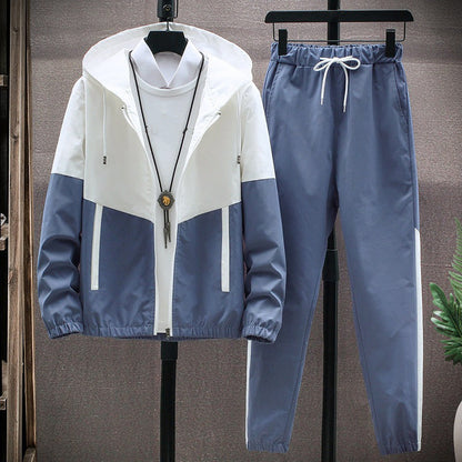 💥Men's Comfortable Color-Block Hooded Jacket & Drawstring Pants