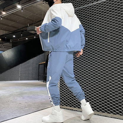 💥Men's Comfortable Color-Block Hooded Jacket & Drawstring Pants