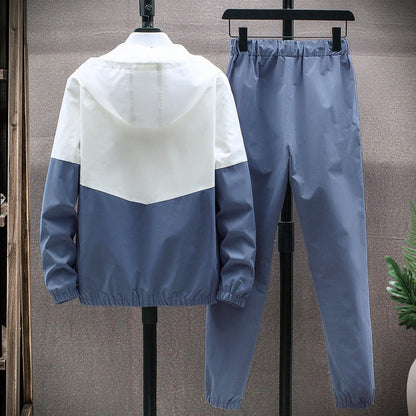 💥Men's Comfortable Color-Block Hooded Jacket & Drawstring Pants