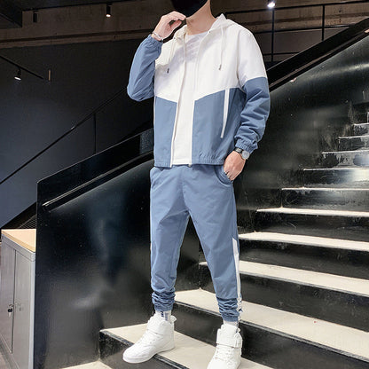 💥Men's Comfortable Color-Block Hooded Jacket & Drawstring Pants
