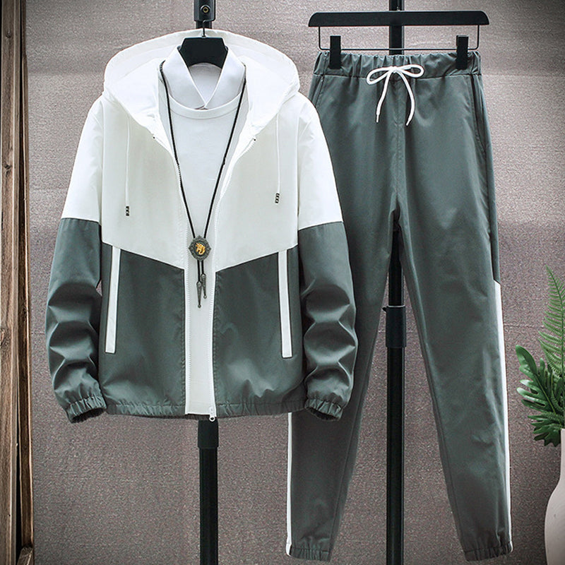 💥Men's Comfortable Color-Block Hooded Jacket & Drawstring Pants