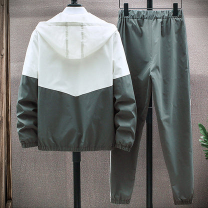 💥Men's Comfortable Color-Block Hooded Jacket & Drawstring Pants