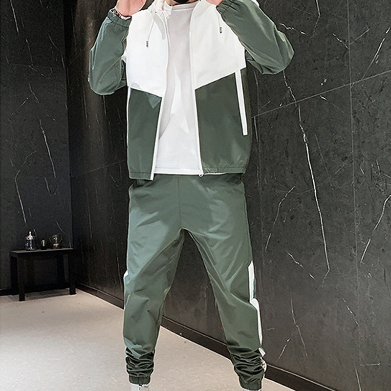 💥Men's Comfortable Color-Block Hooded Jacket & Drawstring Pants