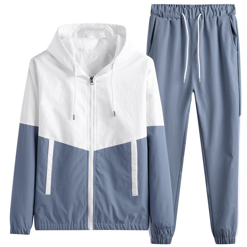 💥Men's Comfortable Color-Block Hooded Jacket & Drawstring Pants