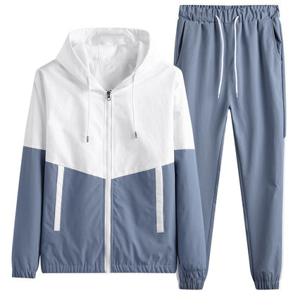 💥Men's Comfortable Color-Block Hooded Jacket & Drawstring Pants