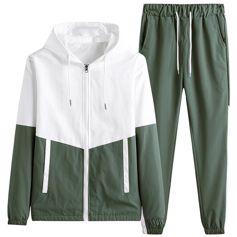 💥Men's Comfortable Color-Block Hooded Jacket & Drawstring Pants