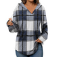 Women's Plaid Hooded Long Sleeve Drawstring V Neck Shirts