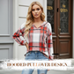 Women's Plaid Hooded Long Sleeve Drawstring V Neck Shirts