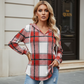 Women's Plaid Hooded Long Sleeve Drawstring V Neck Shirts