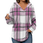 Women's Plaid Hooded Long Sleeve Drawstring V Neck Shirts