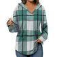 Women's Plaid Hooded Long Sleeve Drawstring V Neck Shirts
