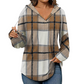 Women's Plaid Hooded Long Sleeve Drawstring V Neck Shirts
