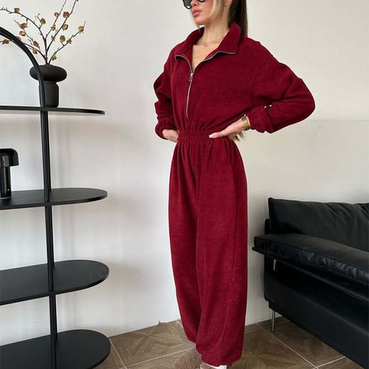 Cozy Warm Zip Front Jumpsuit