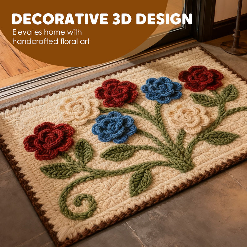 🦌Christmas Early Bird Special 50% off🏆3D Floral Yarn Anti-Slip Absorbent Floor Mat – Stylish, Soft & Safe
