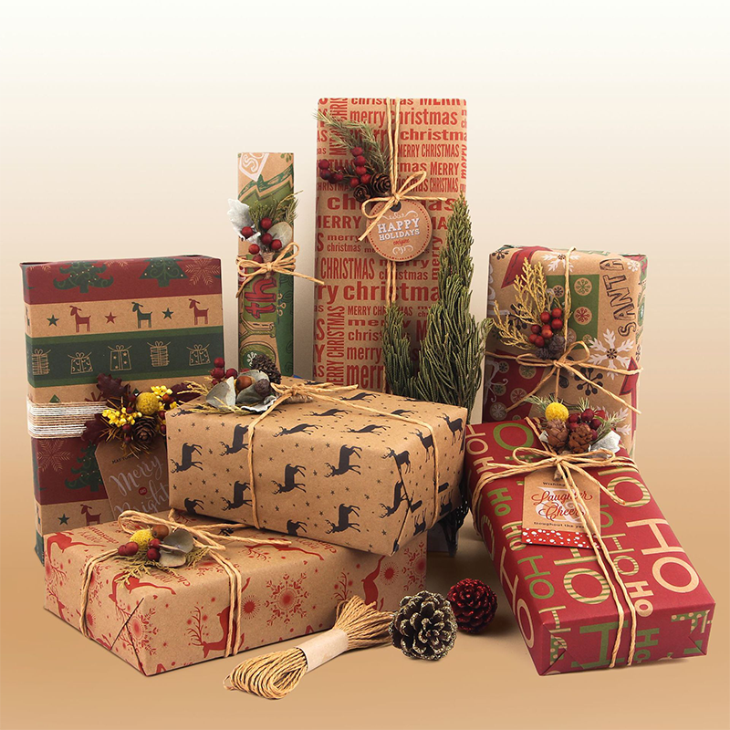 🔥Black Friday Limited-Time Special Offer🔥Deals-Christmas Printed Kraft Wrapping Paper Roll