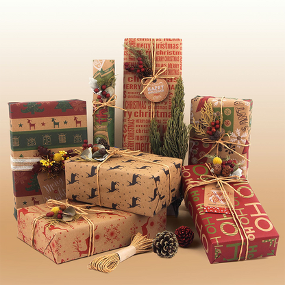 🔥Black Friday Limited-Time Special Offer🔥Deals-Christmas Printed Kraft Wrapping Paper Roll
