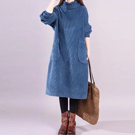 📢📢51 % OFF !!✨Women’s High Neck Loose Corduroy Maxi Dress