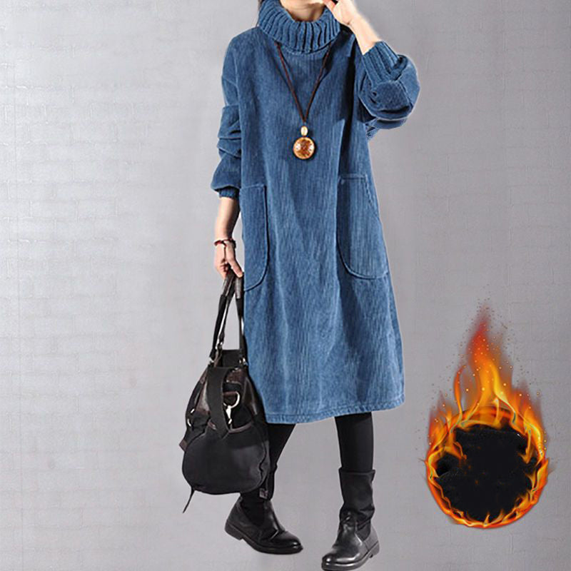📢📢51 % OFF !!✨Women’s High Neck Loose Corduroy Maxi Dress
