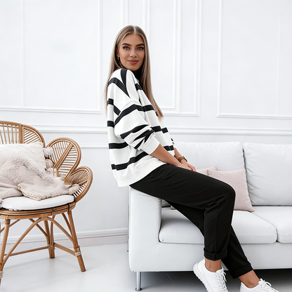 Last Day Sale💕Women's Stripe Drop Shoulder Pullover and Jogger Pants Set✨