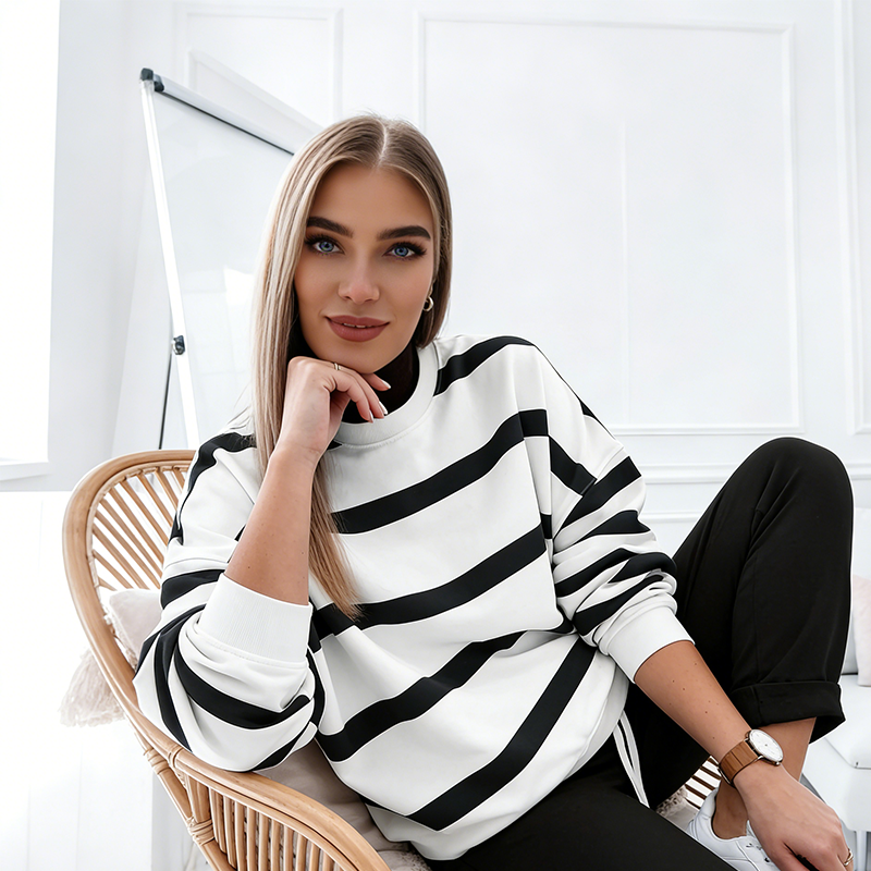 Last Day Sale💕Women's Stripe Drop Shoulder Pullover and Jogger Pants Set✨