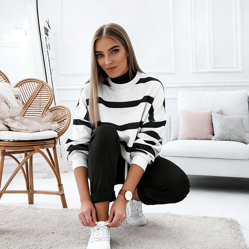 Last Day Sale💕Women's Stripe Drop Shoulder Pullover and Jogger Pants Set✨