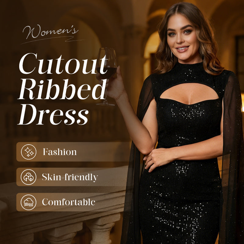 💃2026 New Arrivals 48% OFF💥Women's Cutout Ribbed Dress with Chiffon Cape