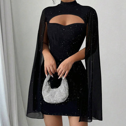 💃2026 New Arrivals 48% OFF💥Women's Cutout Ribbed Dress with Chiffon Cape