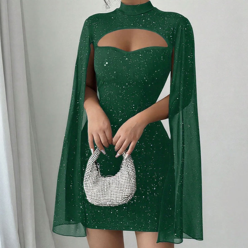 💃2026 New Arrivals 48% OFF💥Women's Cutout Ribbed Dress with Chiffon Cape