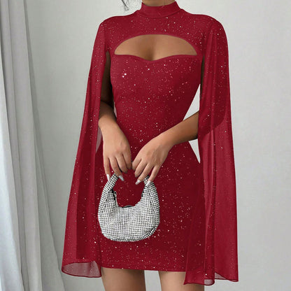 💃2026 New Arrivals 48% OFF💥Women's Cutout Ribbed Dress with Chiffon Cape
