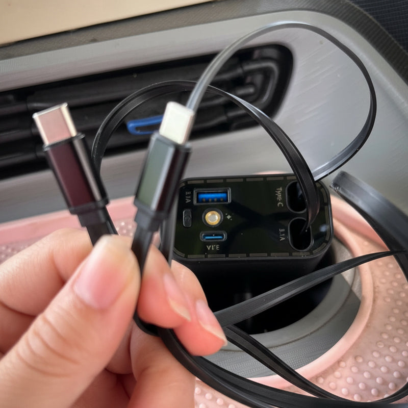 ⚡✨ Ultra-fast 4-in-1 Car Charger 90W – With Retractable Cables & Ambient Starlight 🚗🌌