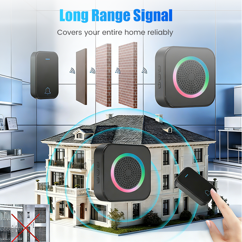 Long-Range Wireless Doorbell with LED Flash
