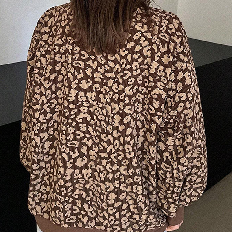 Women's Leopard Print Half Zip-Up Sweatshirt