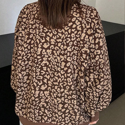 Women's Leopard Print Half Zip-Up Sweatshirt
