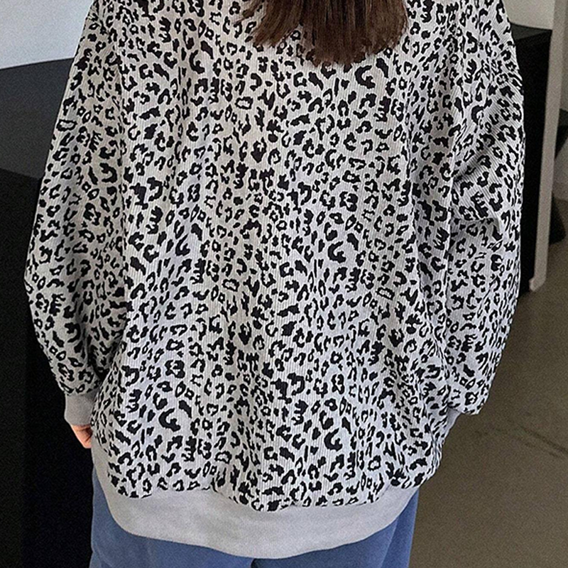Women's Leopard Print Half Zip-Up Sweatshirt