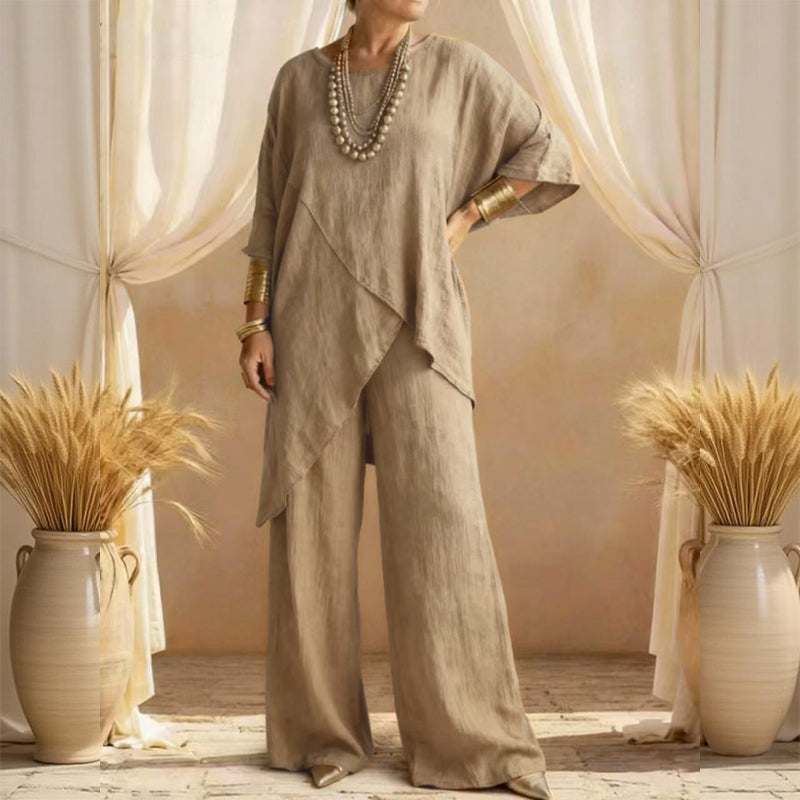 Women's Two-Piece Loose Fit Outfit with Asymmetrical Top