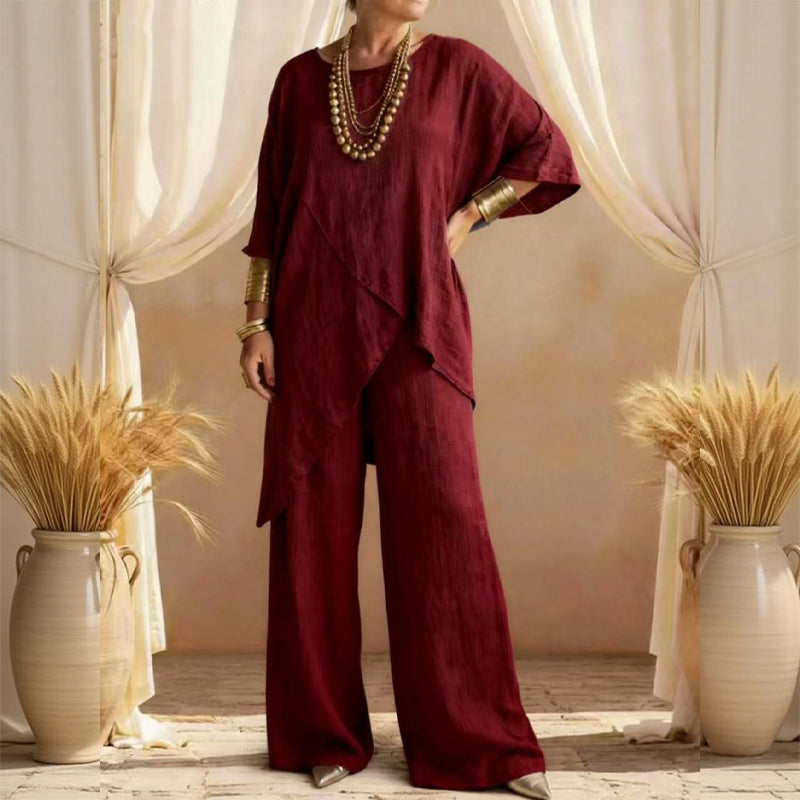 Women's Two-Piece Loose Fit Outfit with Asymmetrical Top