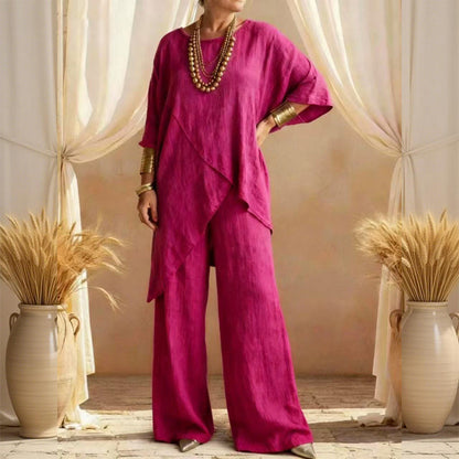 Women's Two-Piece Loose Fit Outfit with Asymmetrical Top