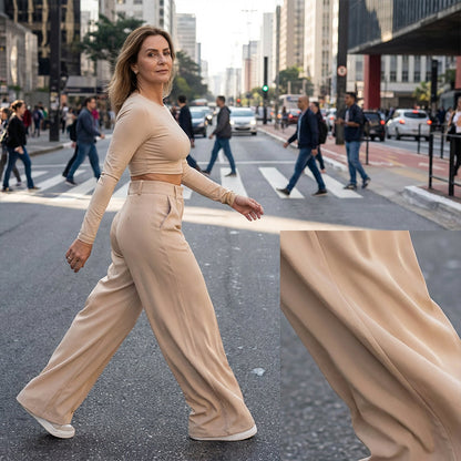 Women's High-Waist Wide-Leg Solid Color Trousers