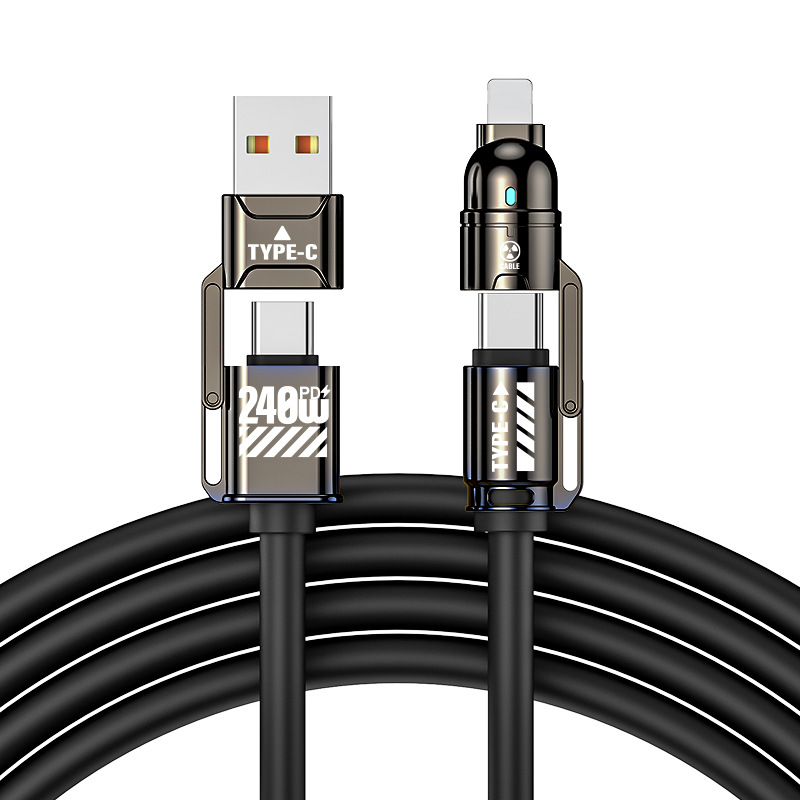 🔌50% OFF NOW! 4-in-1 High-Power Fast Charging Cable, 240W PD Multi-Interface, USB-A/USB-C to Type-C/Lightning, Universal Charging Cable for Phones and Laptops