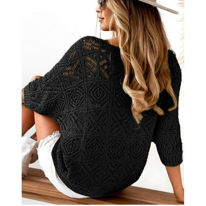 🎁New arrival 50% OFF💥Women's Summer Crochet Openwork 3/4 Sleeve Pullover Knit Top