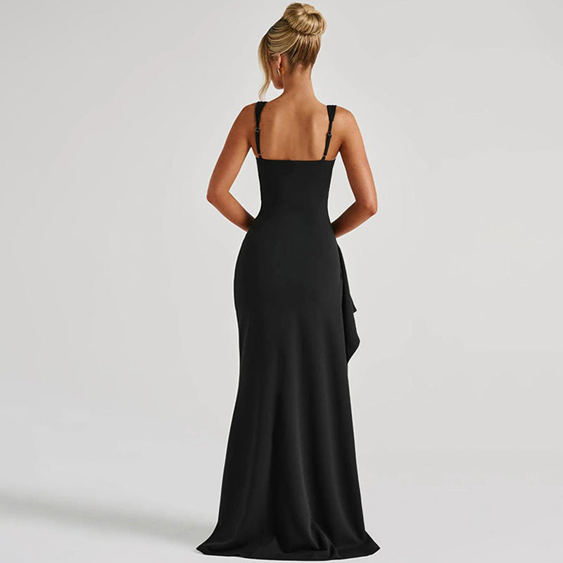 Square-Neck Sleeveless Bodycon Dress with High Side Slit