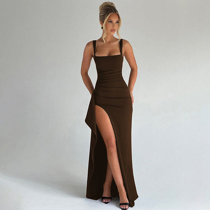 Square-Neck Sleeveless Bodycon Dress with High Side Slit