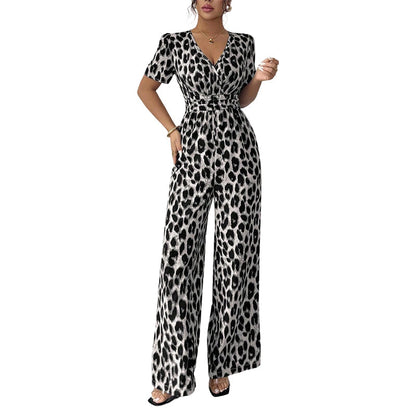 🎁New arrival 50% OFF💥Leopard Print V-Neck Wide-Leg Jumpsuit