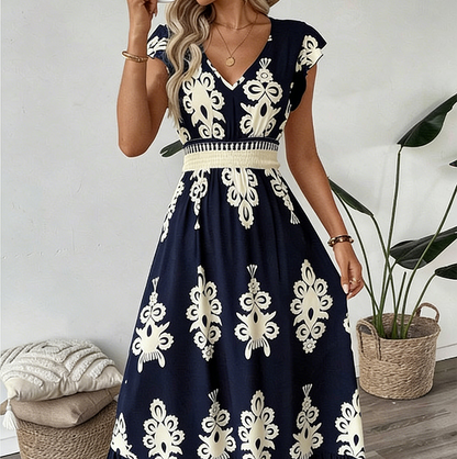 👗New arrival 60% OFF!🏖️Women's V-Neck Baroque Print Flowy Maxi Dress
