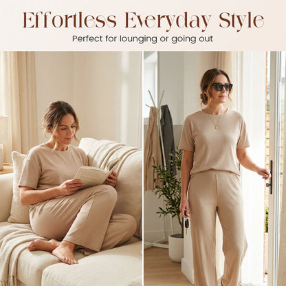 2026 New Arrivals 50% OFF💥Women's Ribbed Knit Top & Wide-Leg Pants Set