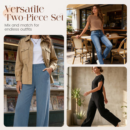 2026 New Arrivals 50% OFF💥Women's Ribbed Knit Top & Wide-Leg Pants Set