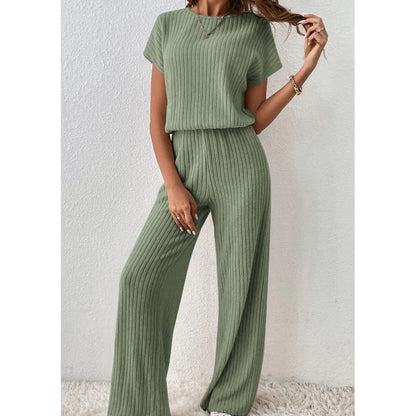 2026 New Arrivals 50% OFF💥Women's Ribbed Knit Top & Wide-Leg Pants Set